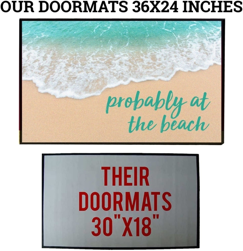 Doormat Beach Photography Print Teal Cursive Script Oversized Coastal