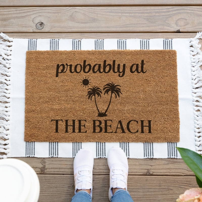 Doormat Beach Themed Graphic Coarse Coir Texture Fringed Tassels Coastal