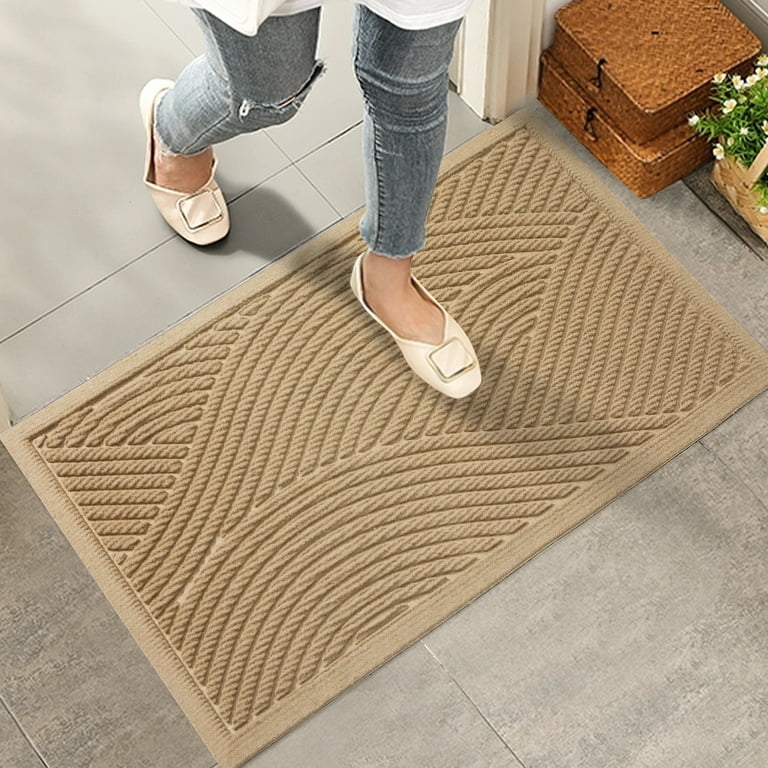 Doormat: Beige Raised Ribs Chevron Pattern Low Profile Foyer Rug