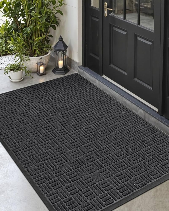 Doormat, Black Basketweave Pattern, Heavy Duty, Low Profile