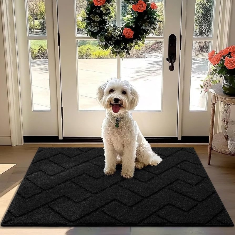 Doormat Black Chevron Raised Pattern Low Profile Foyer Mat Modern