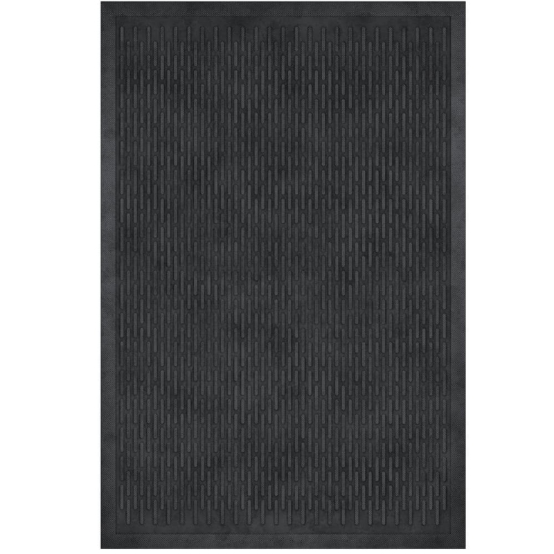 Doormat Black Rubber Like Ribbed Surface Solid Border Industrial