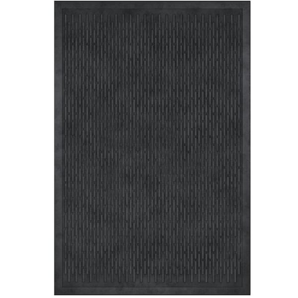 Doormat Black Utility Mat for Entry, Ribbed Vertical Texture.
