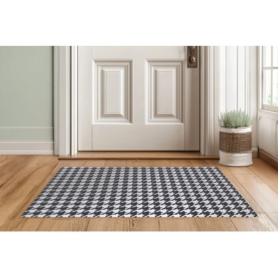 Doormat Black White Houndstooth Pattern Woven Low Profile Transitional