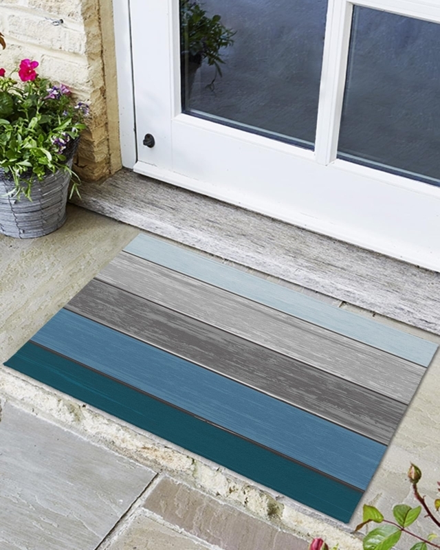 Doormat Blue Gradient Wood Look Print Coastal Farmhouse Entryway Mat
