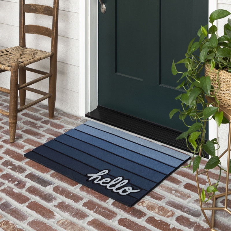 Doormat Blue Ombre Design Script Hello Slats Modern Ombre Blue Doormat
