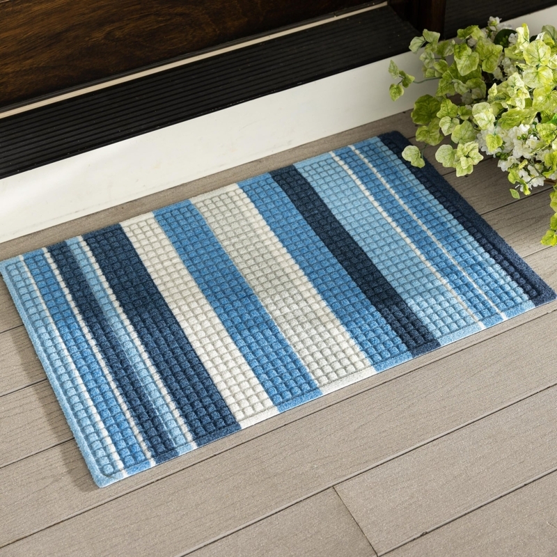 Doormat, Blue Palette Grid Texture, Textured Entryway Mat For Decks