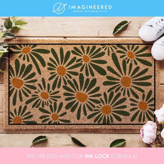 Doormat Boho Chic Daisy Oversized Floral Pattern Natural Coir