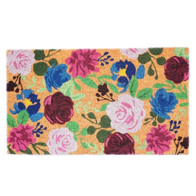Doormat Boho Floral Pattern Vibrant Colors Natural Fiber Eclectic Porch