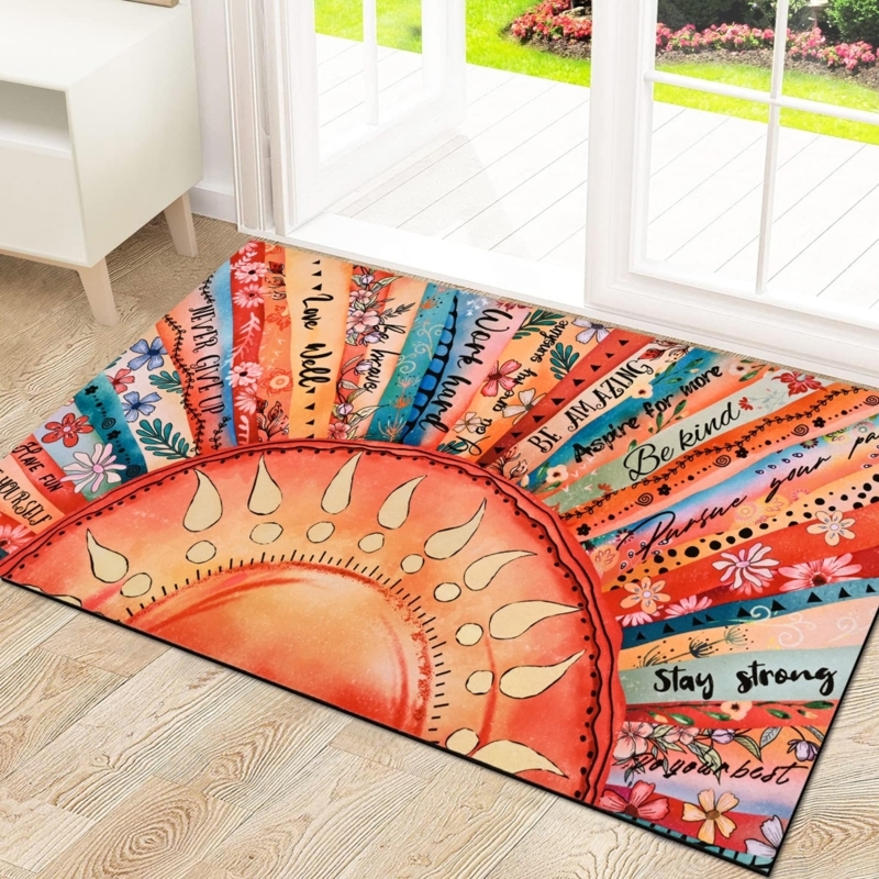 Doormat Boho Sunburst Design Inspirational Quotes Floral