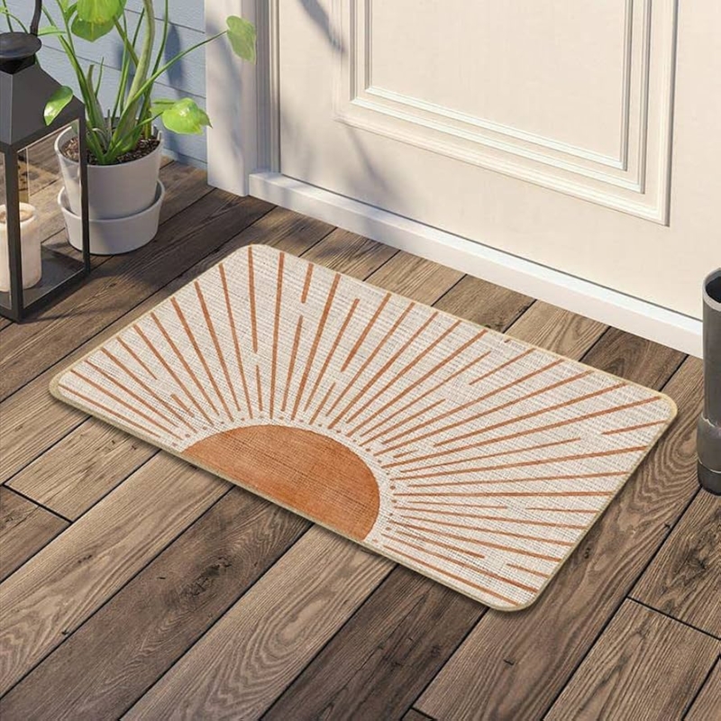 Doormat Boho Sunburst Entryway Mat Terracotta Rounded Corners