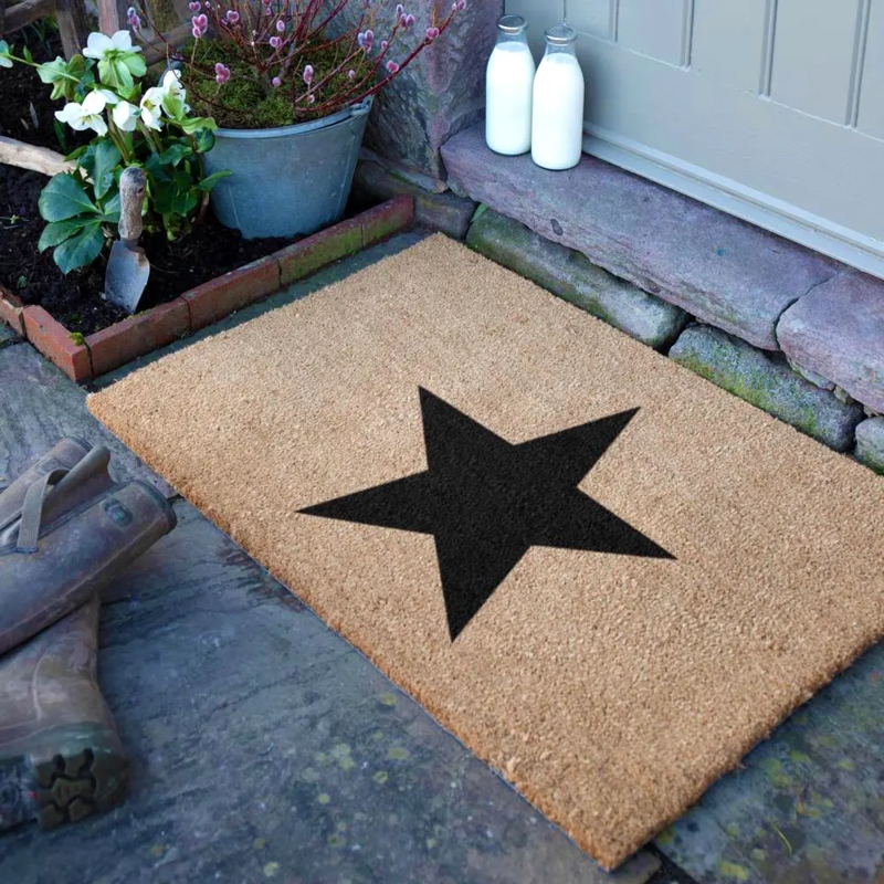 Doormat Bold Graphic Star Large Scale Rustic Farmhouse Coir Like