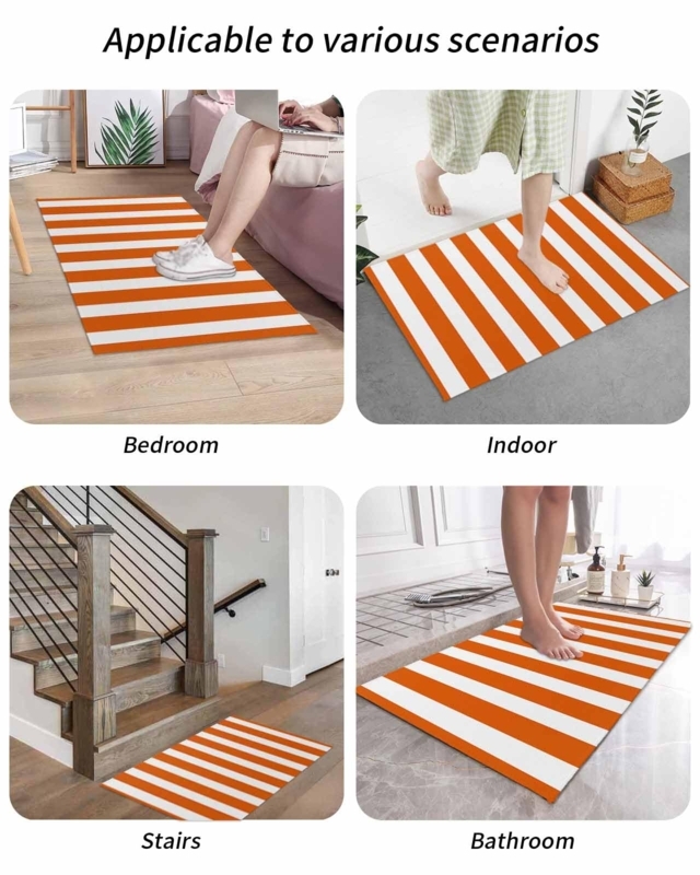 Doormat Bold Orange Stripes Versatile Indoor Outdoor Modern Mat