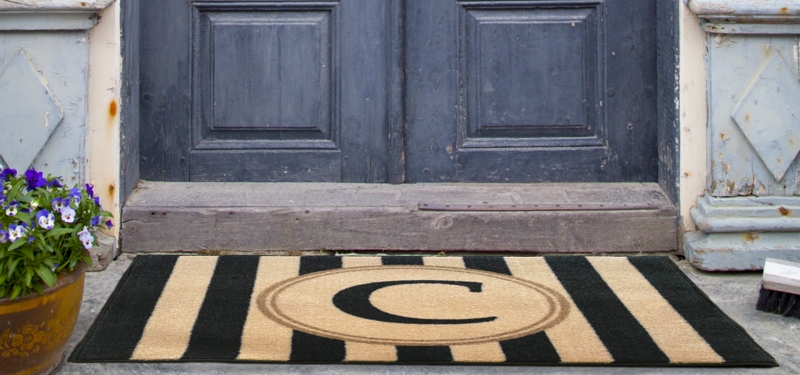 Doormat Bold Stripes Monogrammed Oval Woven Texture Personalized Mat