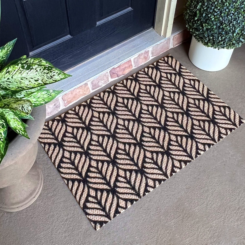 Doormat Botanical Leaf Pattern Low Profile Woven Farmhouse