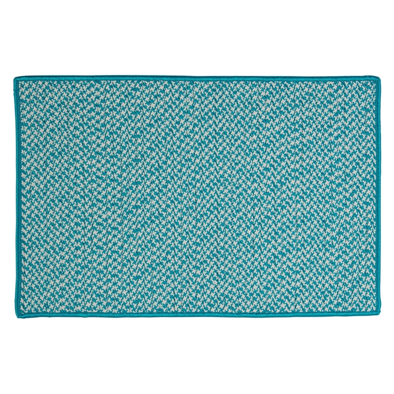 Doormat Braided Construction Turquoise Houndstooth Pattern Coastal
