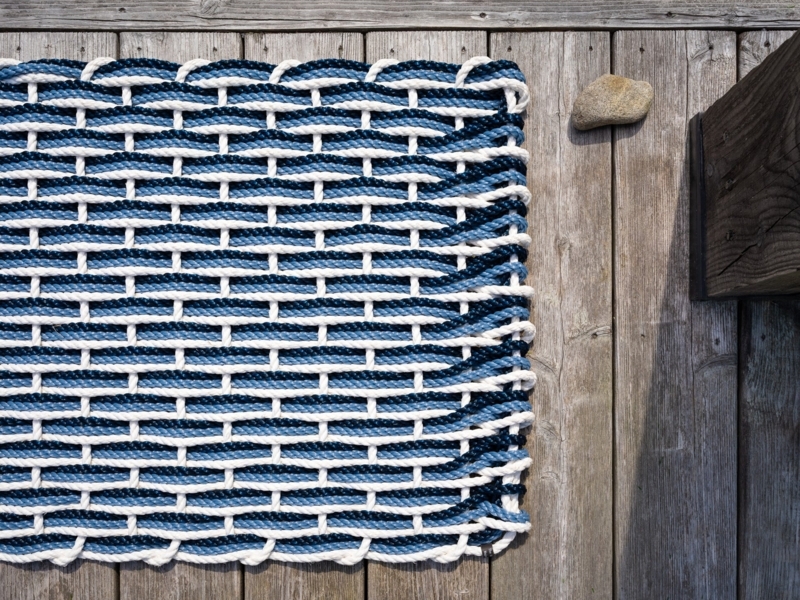 Doormat Braided Lobster Rope Weave Pearl Navy Lobster Rope Porch Decor