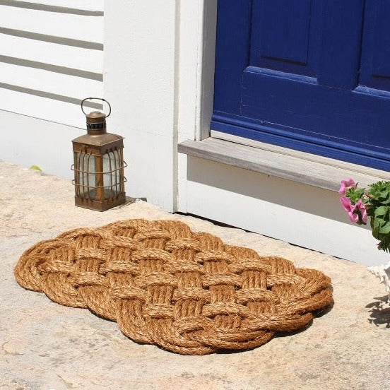 Doormat Braided Rope Construction Navy Tan Woven Coastal Entryway