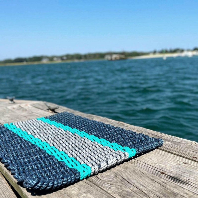 Doormat Braided Rope Weave Teal Navy Nautical Rope Outdoor Doormat