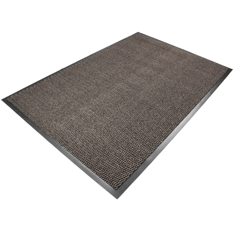 Doormat Brown Ribbed Surface Beveled Vinyl Border Industrial Door Rug