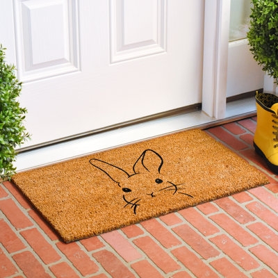 Doormat Bunny Illustration Natural Coir Farmhouse Cottage Playful