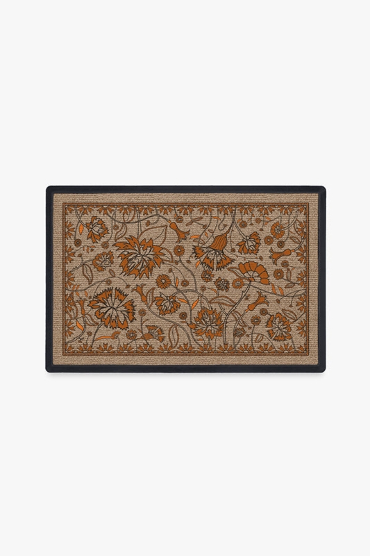 Doormat Burnt Orange Florals Black Border Maximalist Botanical Entry Mat