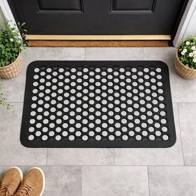 Doormat Charcoal Black Circular Cutouts Perforated Grid Design