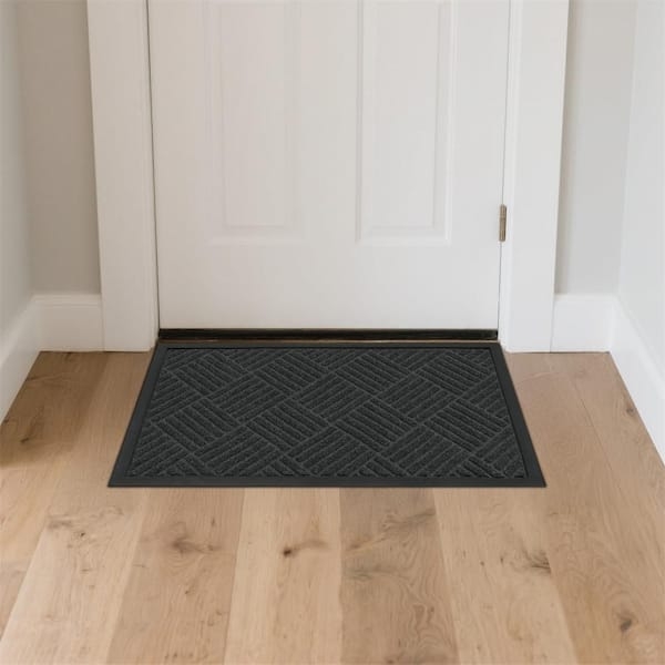 Doormat Charcoal Geometric Parquet Pattern, Low Profile Height.