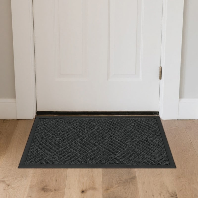Doormat Charcoal Geometric Ribbed Texture Low Profile Indoor Entry Mat