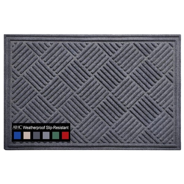 Doormat Charcoal Gray Diagonal Basketweave Pattern Raised Border