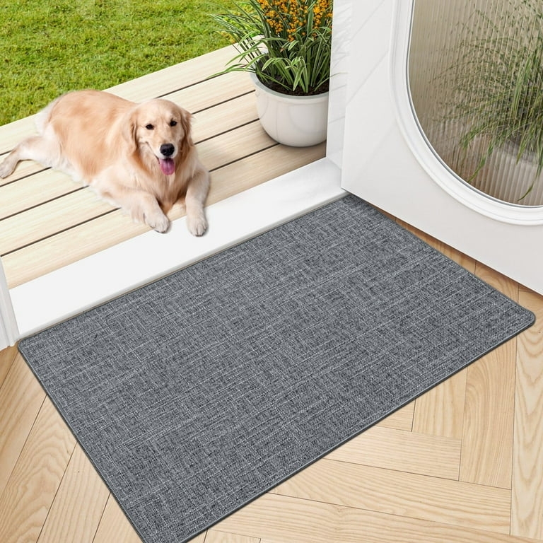 Doormat Charcoal Gray Woven Texture Ultra Thin Profile Minimalist Rug