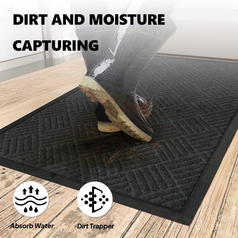 Doormat Charcoal Grey Basketweave Pattern Scraping Texture Absorbent Rug