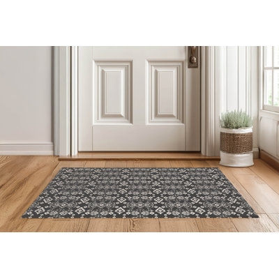 Doormat Charcoal White Tribal Pattern Large Flatweave Entryway