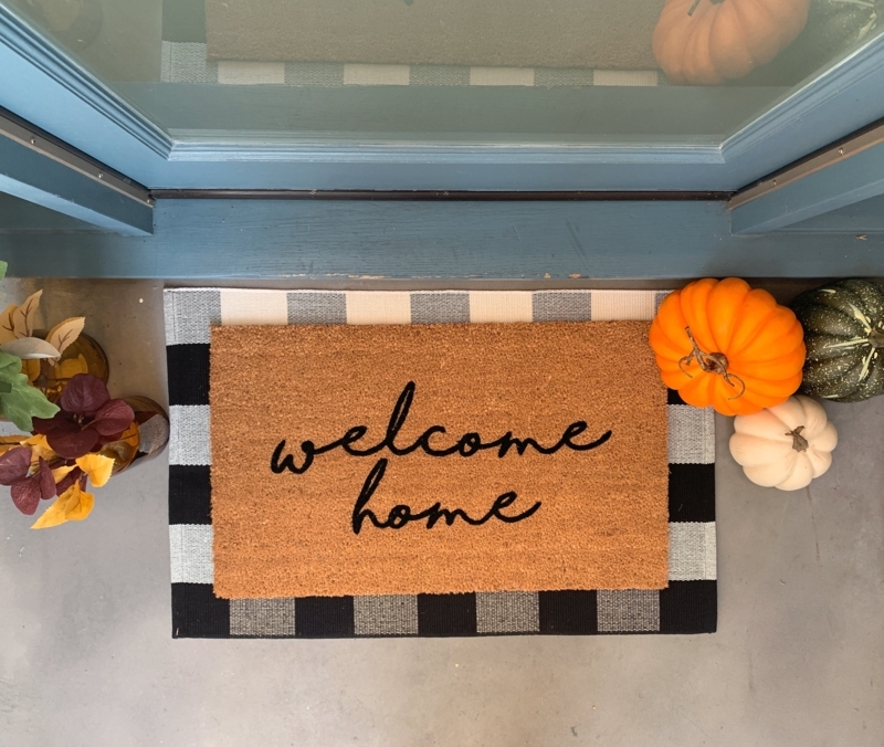 Doormat Checkered Pattern Layered Look Script Text Farmhouse Style