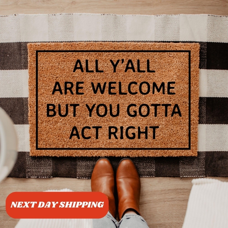 Doormat Checkered Rug Pairing with Funny Farmhouse Entryway Mat