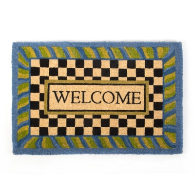 Doormat Checkered Welcome Doormat Ideas Wavy Striped Border Vibrant