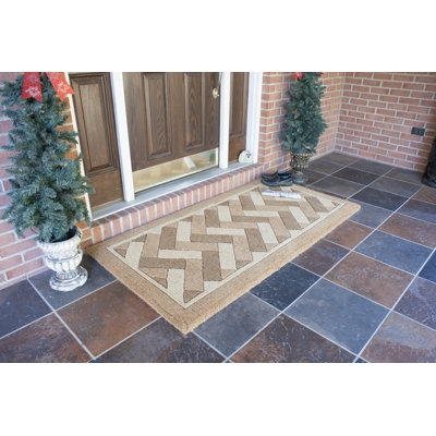 Doormat Chevron Pattern Wide Profile Modern Porch Decor Tan Beige