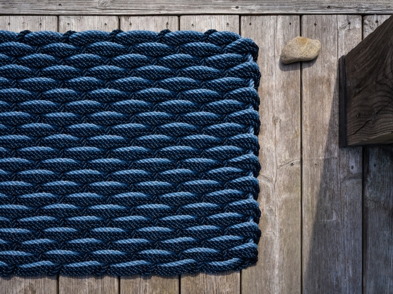 Doormat Chunky Woven Rope Navy Blue Braided Nautical Style