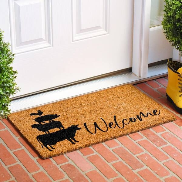Doormat Classic Natural Coir Texture Farmhouse Animal Graphic Cursive