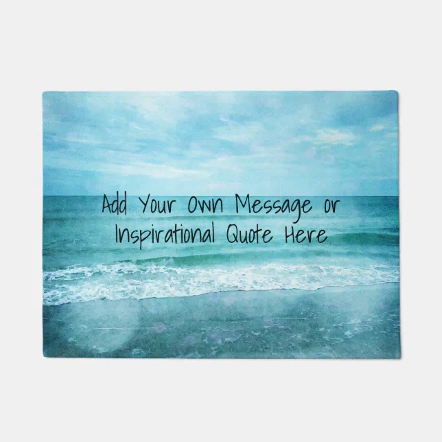 Doormat Coastal Print Customizable Text Turquoise Ocean