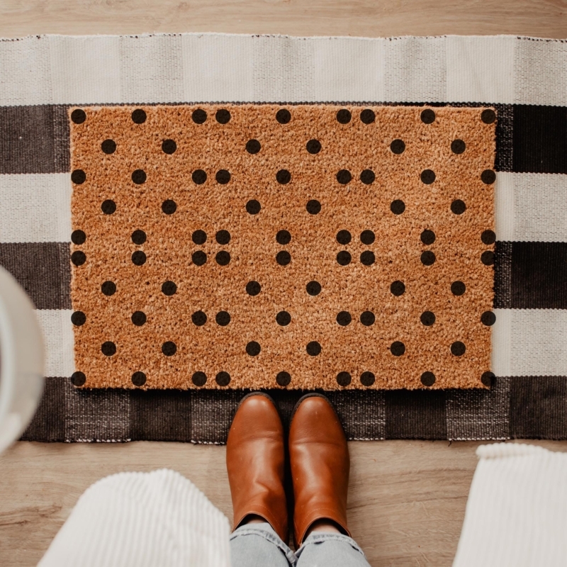 Doormat Coir Black Polka Dot Textured Modern Farmhouse Layering
