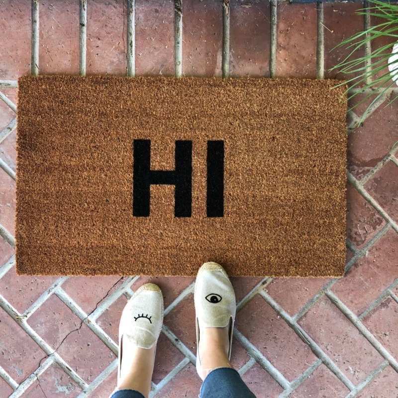Doormat, Coir, Bold Black HI Typography, Minimalist Greeting, Natural Tan.