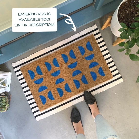 Doormat Coir Geometric Blue Print Modern Patterned Mat