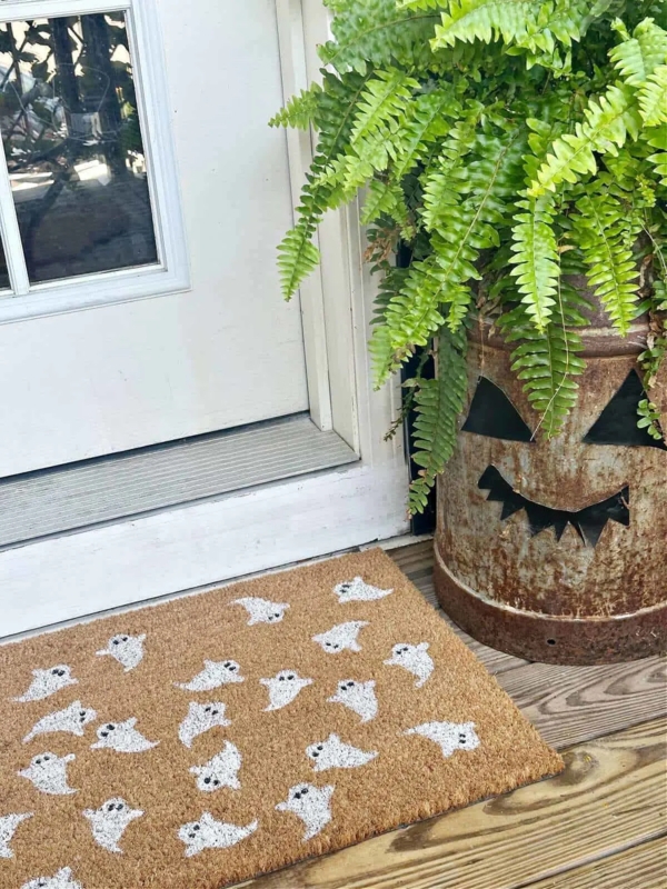 Doormat Coir Ghost Pattern Rustic Farmhouse Style Halloween Porch Decor
