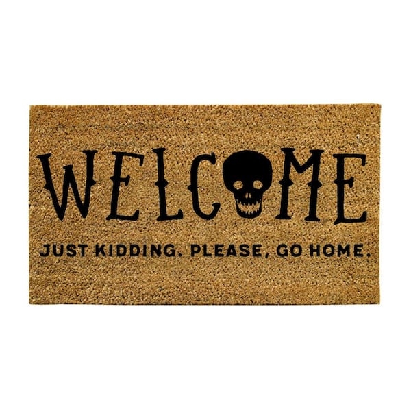Doormat Coir "Just Kidding" Sarcastic Greeting Skull Graphic Halloween
