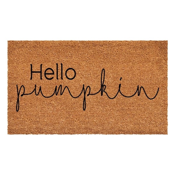 Doormat, Coir, Seasonal Hello Pumpkin Typography, Autumn Fall Decor.