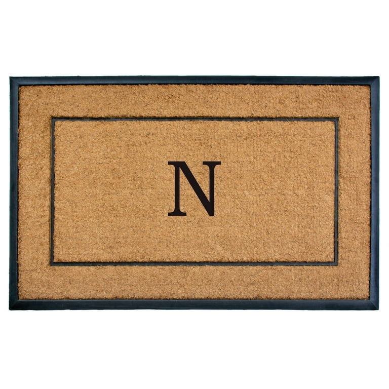 Doormat, Coir, Serif Monogram 'N', Double Black Border, Traditional
