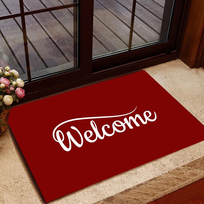 Doormat Cursive Script White Typography Low Profile Modern Classic