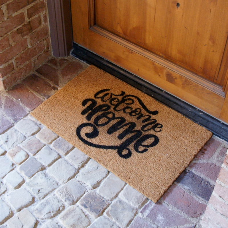 Doormat Curvy Script Font Coir Like Stone Pavers Modern Farmhouse