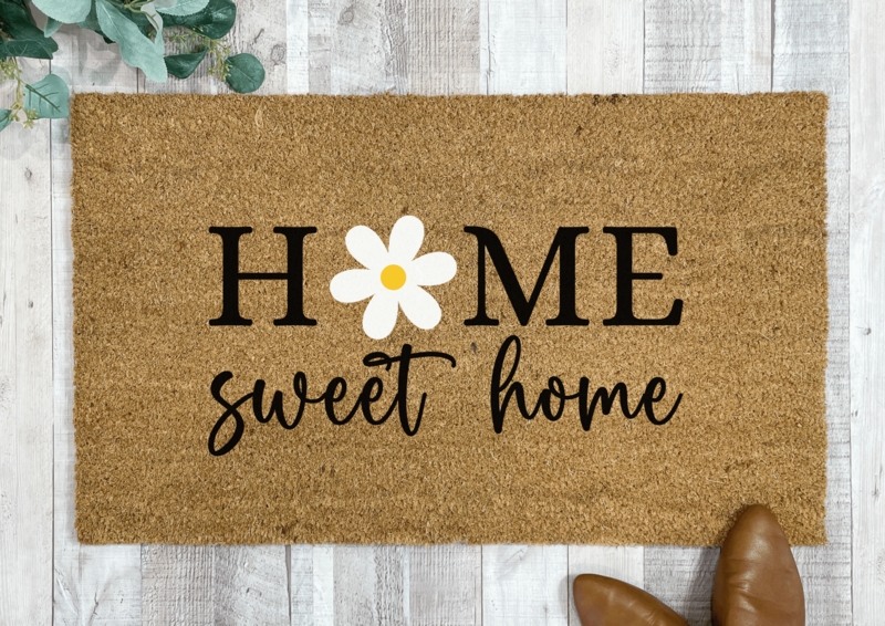 Doormat Daisy Graphic Coir Floral Home Sweet Home Cottage Style